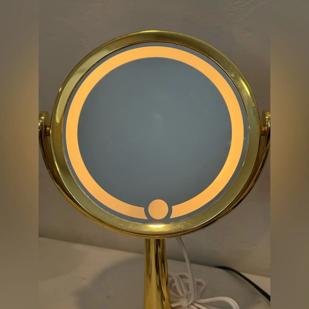 Vintage Gold Retro Lighted Makeup Mirror‎ with Ligh Ornate Tabletop Vanity